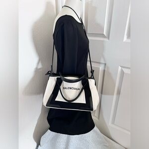 BALENCIAGA WOMEN'S NAVY SMALL CABAS IN BEIGE